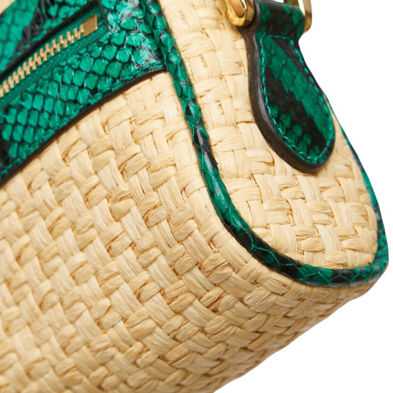 グッチ GGマーモント パイソン ショルダーバッグ 574493 ベージュ グリーン ストロー レザー レディース GUCCI 【中古】