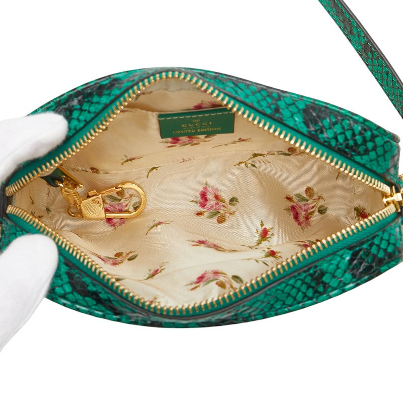 グッチ GGマーモント パイソン ショルダーバッグ 574493 ベージュ グリーン ストロー レザー レディース GUCCI 【中古】