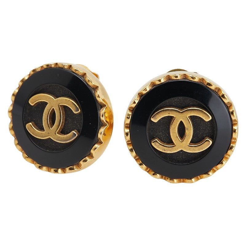 シャネル ヴィンテージ ココマーク ラウンド イヤリング ゴールド ブラック メッキ レディース CHANEL 【中古】