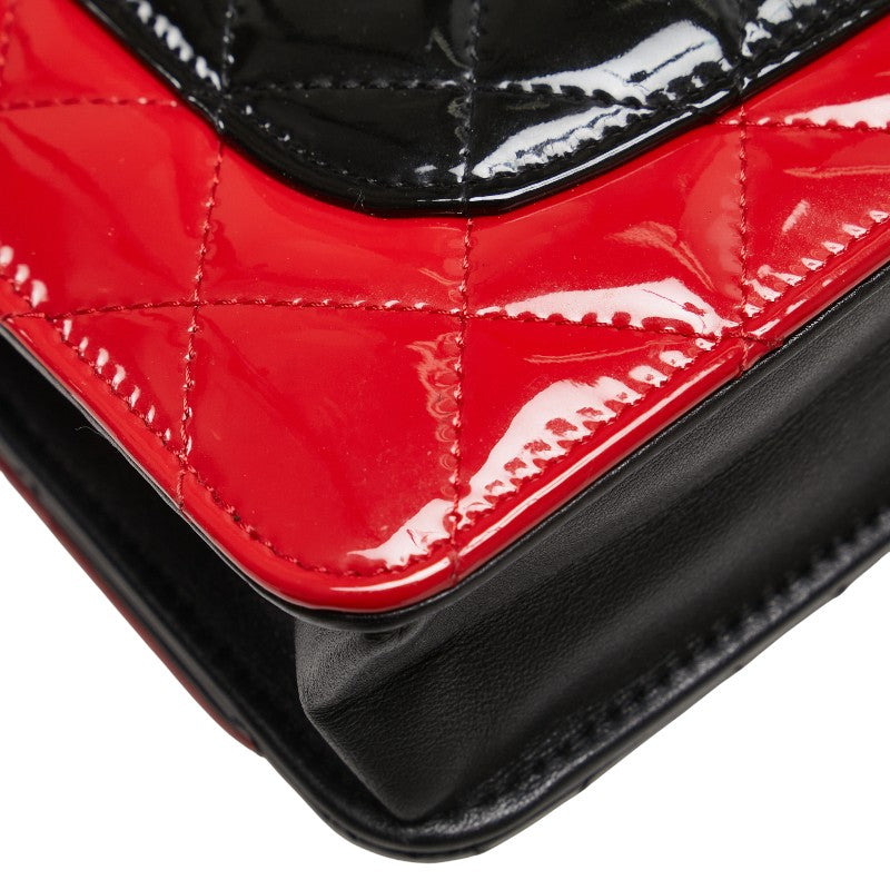 シャネル ココマーク バイカラー チェーンウォレット ショルダーバッグ レッド ブラック パテントレザー レザー レディース CHANEL 【中古】