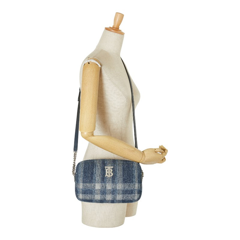 バーバリー チェック TBロゴ ショルダーバッグ ブルー デニム レザー レディース BURBERRY 【中古】
