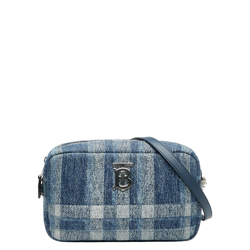バーバリー チェック TBロゴ ショルダーバッグ ブルー デニム レザー レディース BURBERRY 【中古】