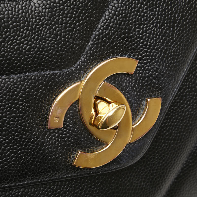 シャネル シェブロン ココマーク チェーン ショルダーバッグ ブラック キャビアスキン レディース CHANEL 【中古】