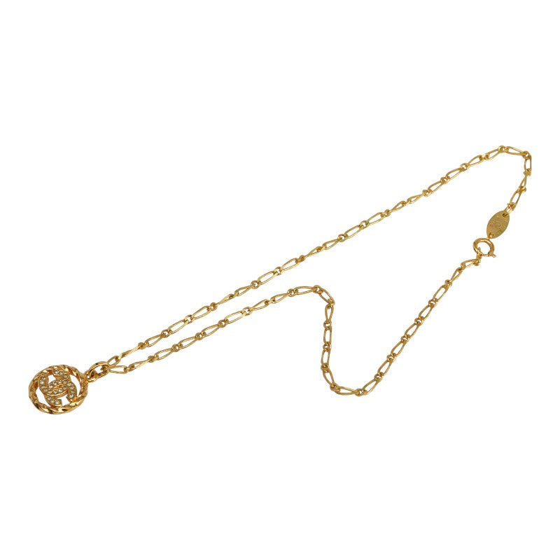 シャネル ヴィンテージ ココマーク ラウンド サークル ネックレス ゴールド メッキ ラインストーン レディース CHANEL 【中古】