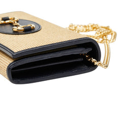 グッチ ホースビット1955 チェーン ショルダーウォレット 621888 ベージュ ネイビー キャンバス レザー レディース GUCCI 【中古】