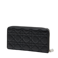 ディオール レディディオール カナージュ ラウンドファスナー 長財布 ブラック レザー レディース Dior 【中古】