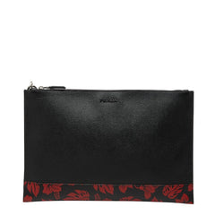 プラダ フラワー 花 クラッチバッグ 2NH001 ブラック レッド サフィアーノレザー メンズ PRADA 【中古】