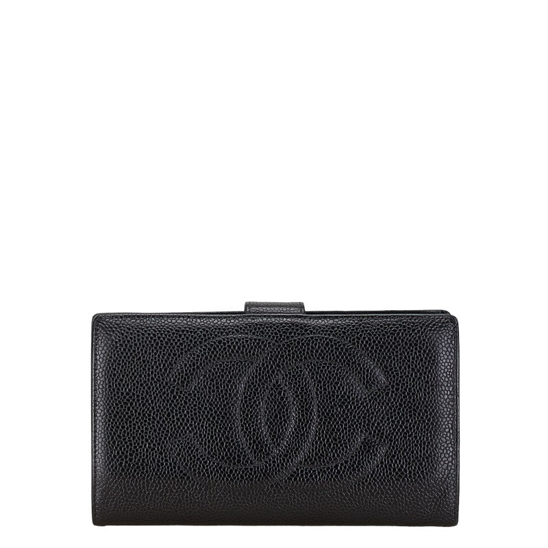 シャネル ココマーク がま口 長財布 ブラック キャビアスキン レディース CHANEL 【中古】
