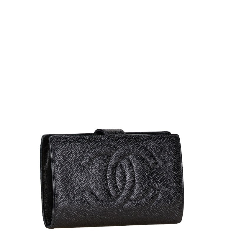 シャネル ココマーク がま口 長財布 ブラック キャビアスキン レディース CHANEL 【中古】
