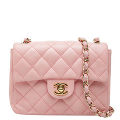 シャネル ミニマトラッセ ココマーク 斜め掛け チェーン ショルダーバッグ ピンク ラムスキン レディース CHANEL 【中古】