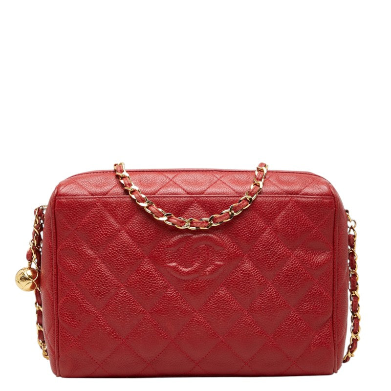 シャネル マトラッセ ココマーク 斜め掛け チェーン ショルダーバッグ レッド キャビアスキン レディース CHANEL 中古