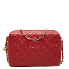 シャネル マトラッセ ココマーク 斜め掛け チェーン ショルダーバッグ レッド キャビアスキン レディース CHANEL 中古