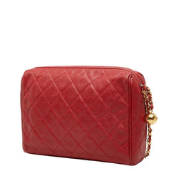 シャネル マトラッセ ココマーク 斜め掛け チェーン ショルダーバッグ レッド キャビアスキン レディース CHANEL 中古