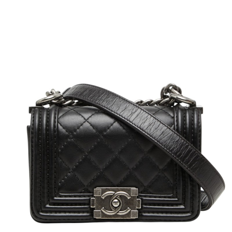 シャネル ココマーク ボーイシャネル チェーン ショルダーバッグ ブラック レザー レディース CHANEL 中古