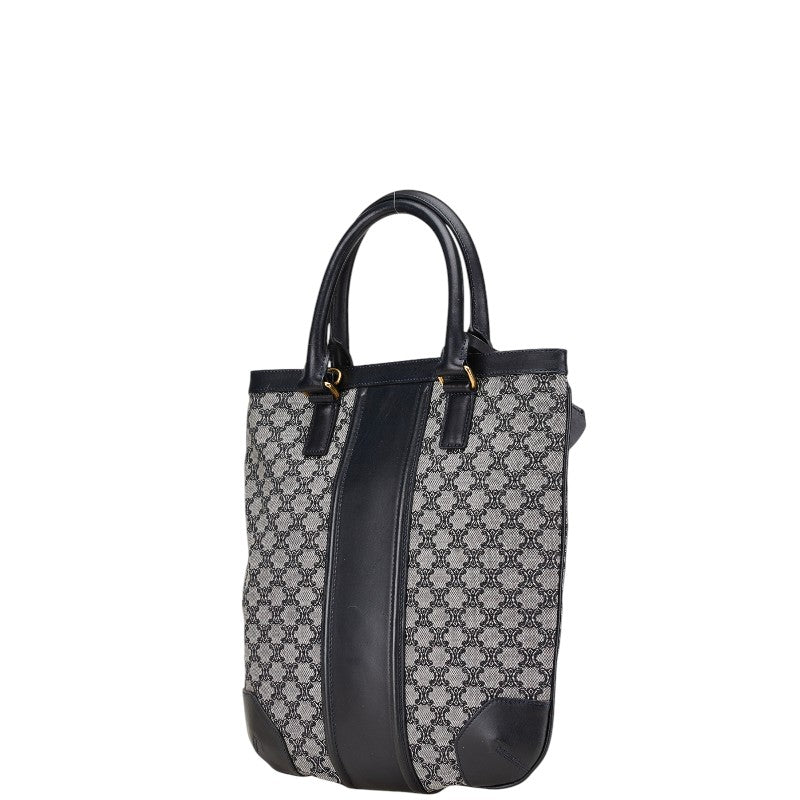 セリーヌ マカダム ショルダーバッグ ハンドバッグ 2WAY ネイビー ホワイト キャンバス レザー レディース CELINE 【中古】