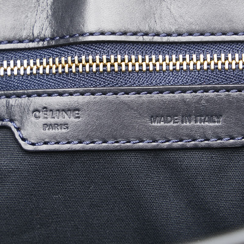 セリーヌ マカダム ショルダーバッグ ハンドバッグ 2WAY ネイビー ホワイト キャンバス レザー レディース CELINE 【中古】