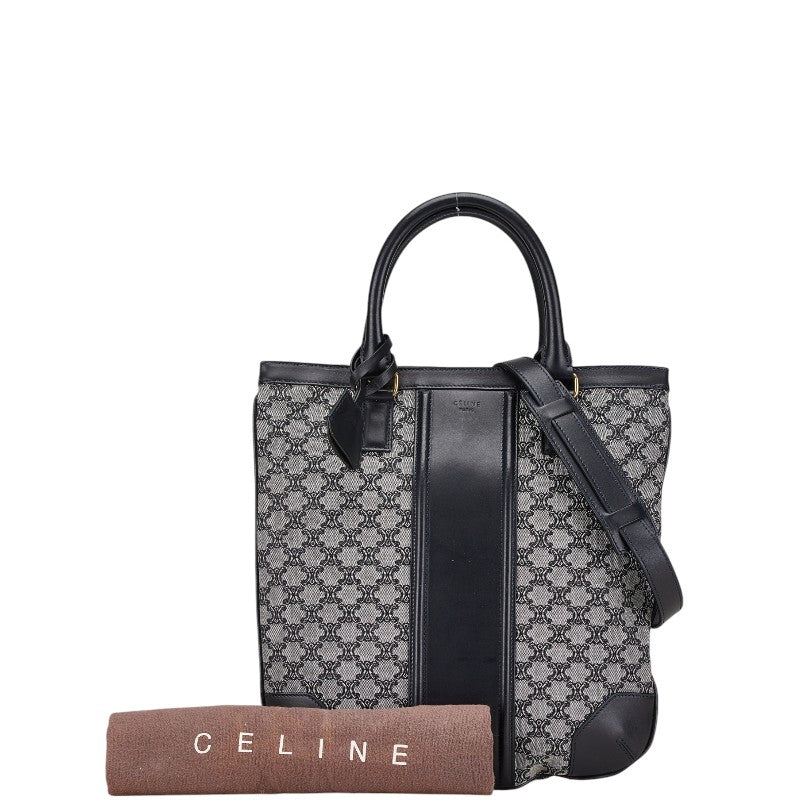 セリーヌ マカダム ショルダーバッグ ハンドバッグ 2WAY ネイビー ホワイト キャンバス レザー レディース CELINE 【中古】