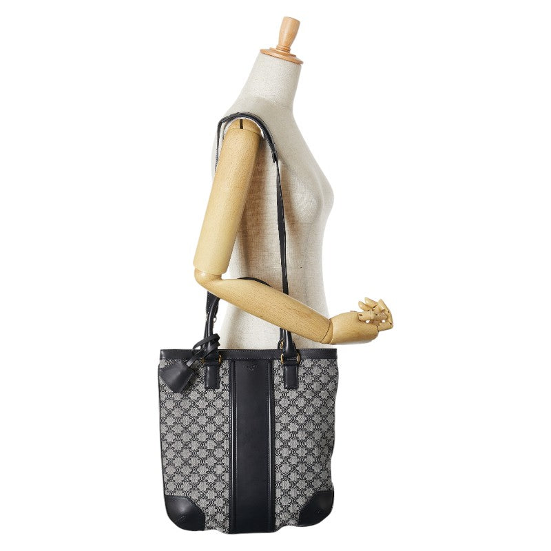 セリーヌ マカダム ショルダーバッグ ハンドバッグ 2WAY ネイビー ホワイト キャンバス レザー レディース CELINE 【中古】