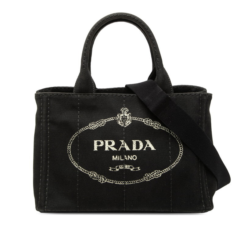プラダ 三角ロゴプレート カナパ ミニ ハンドバッグ ショルダーバッグ 2WAY 1BG439 ブラック キャンバス レディース PRADA 【中古】
