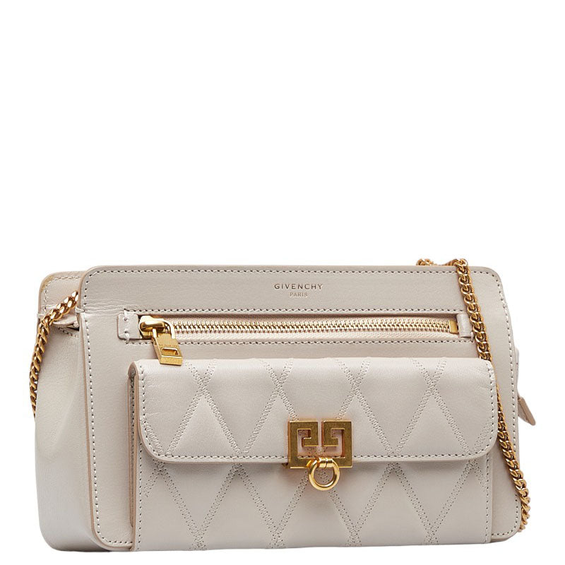 ジバンシー ポケット 斜め掛け チェーン ショルダーバッグ BB5059B08Z ナチュラル ゴールド レザー レディース Givenchy 【中古】