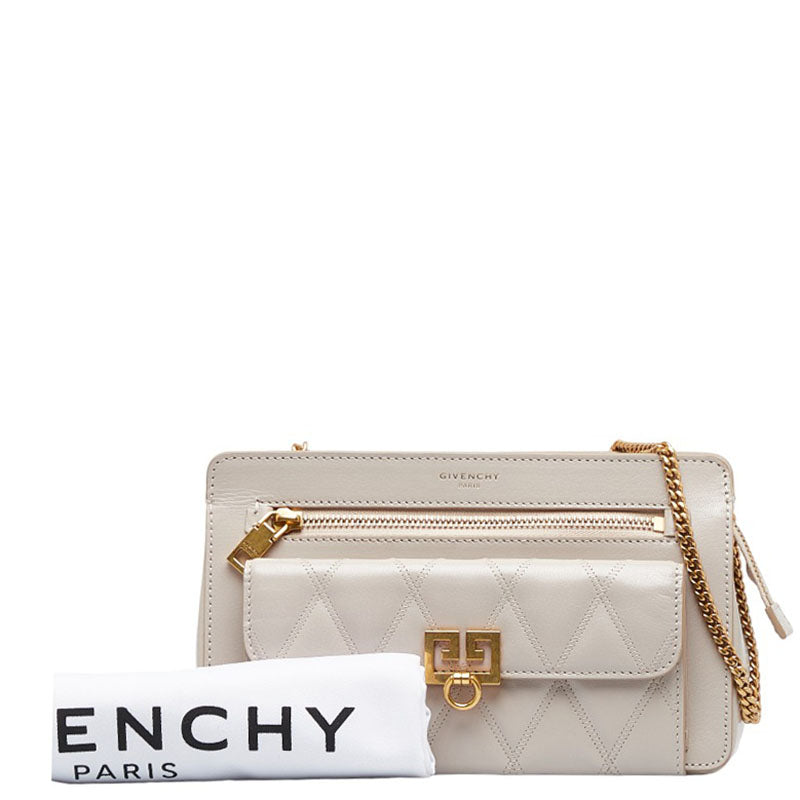 ジバンシー ポケット 斜め掛け チェーン ショルダーバッグ BB5059B08Z ナチュラル ゴールド レザー レディース Givenchy 【中古】