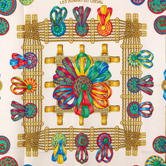 エルメス カレ90 LES RUBANS DU CHEVAL 馬のリボン スカーフ ピンク マルチカラー シルク レディース HERMES 【中古】