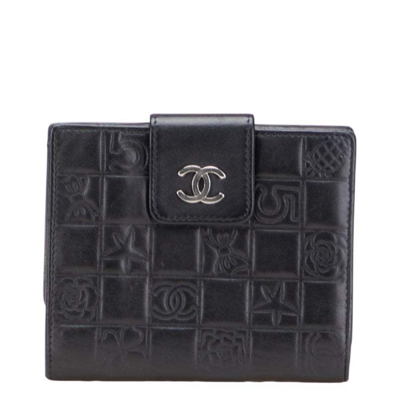 シャネル アイコンライン 二つ折り財布 ブラック ラムスキン レディース CHANEL 【中古】