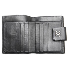 シャネル アイコンライン 二つ折り財布 ブラック ラムスキン レディース CHANEL 【中古】