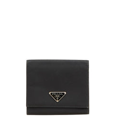 プラダ 三角ロゴプレート 三つ折り財布 ブラック ナイロン レディース PRADA 【中古】