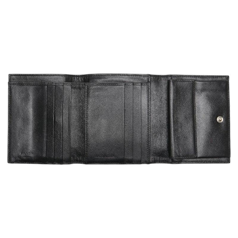 プラダ 三角ロゴプレート 三つ折り財布 ブラック ナイロン レディース PRADA 【中古】