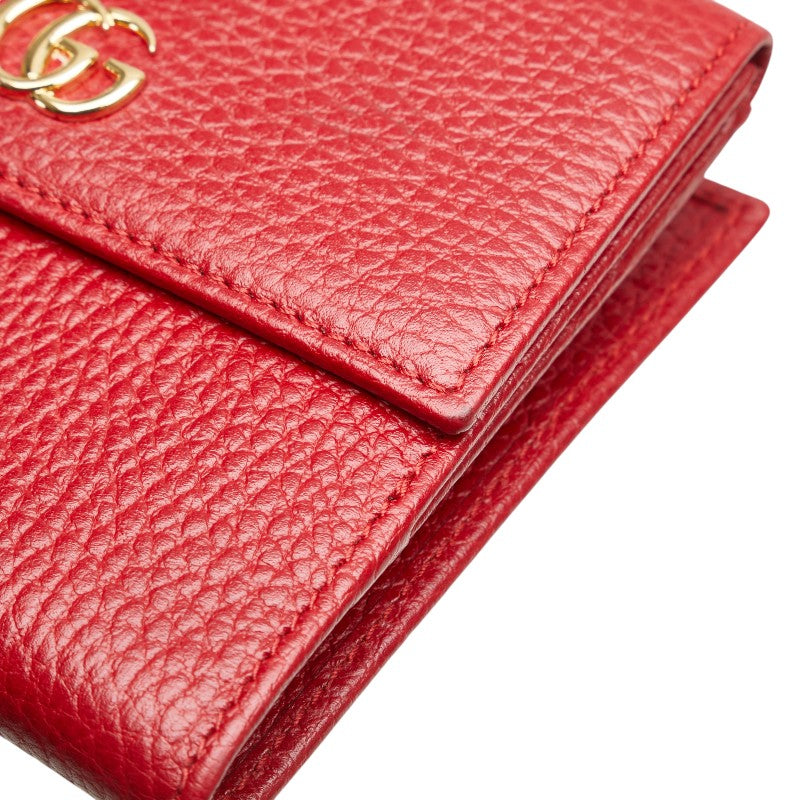 グッチ GGマーモント 二つ折り財布 456122 レッド レザー レディース GUCCI 【中古】