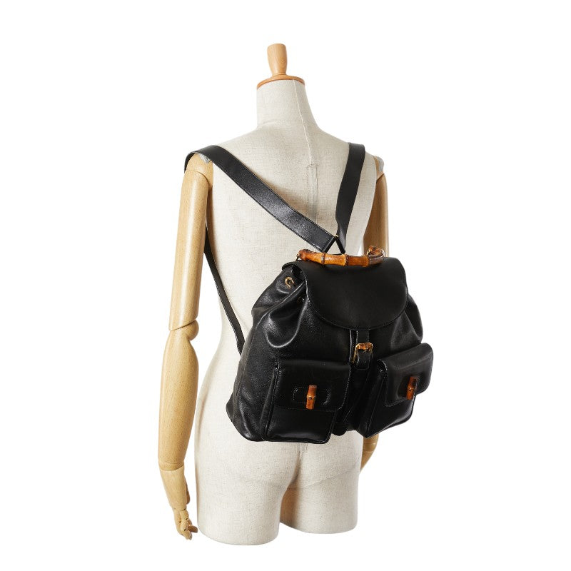 グッチ バンブー リュック バックパック 003 1998 ブラック レザー レディース GUCCI 【中古】