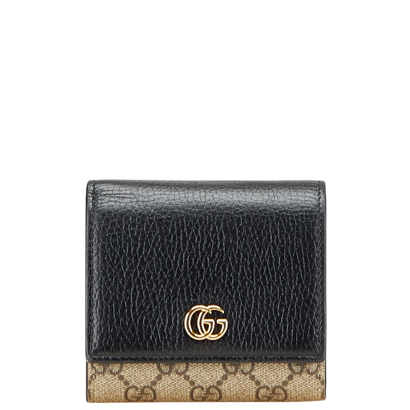 グッチ GGマーモント 二つ折り財布 598587 ブラック ベージュ PVC レザー レディース GUCCI 【中古】