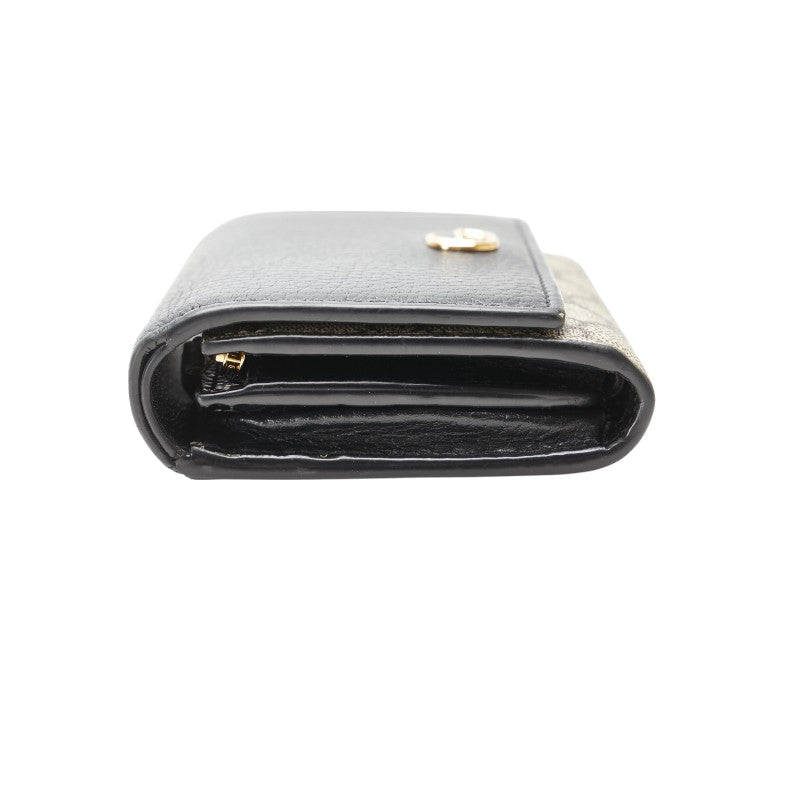 グッチ GGマーモント 二つ折り財布 598587 ブラック ベージュ PVC レザー レディース GUCCI 【中古】