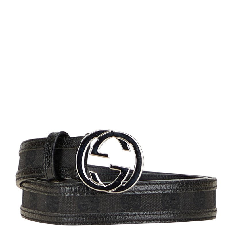 グッチ GGキャンバス インターロッキングG ベルト 80.32 114874 ブラック シルバー キャンバス レザー レディース GUCCI 【中古】