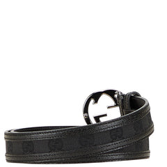 グッチ GGキャンバス インターロッキングG ベルト 80.32 114874 ブラック シルバー キャンバス レザー レディース GUCCI 【中古】