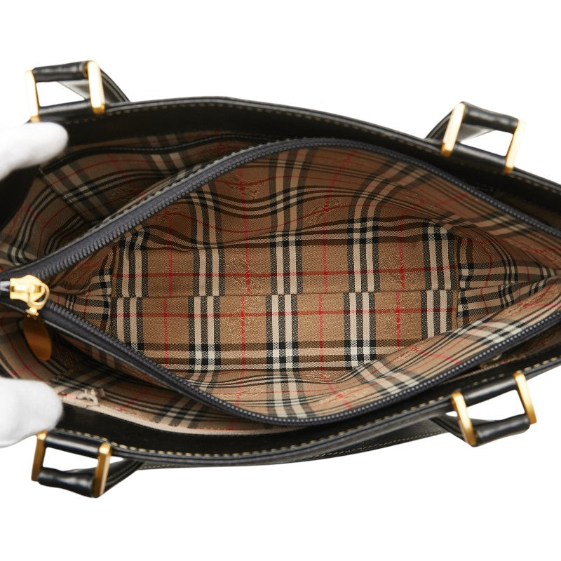 バーバリー ノバチェック シャドーホース トートバッグ ブラック レザー レディース BURBERRY 【中古】