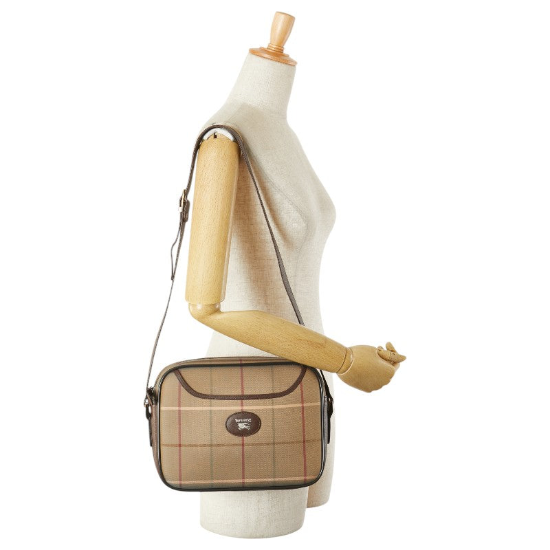 バーバリー チェック ショルダーバッグ カーキ ブラウン キャンバス レザー レディース BURBERRY 【中古】