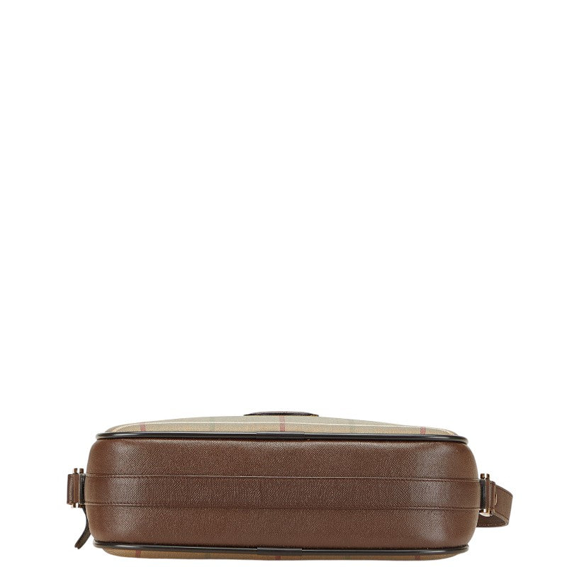 バーバリー チェック ショルダーバッグ カーキ ブラウン キャンバス レザー レディース BURBERRY 【中古】