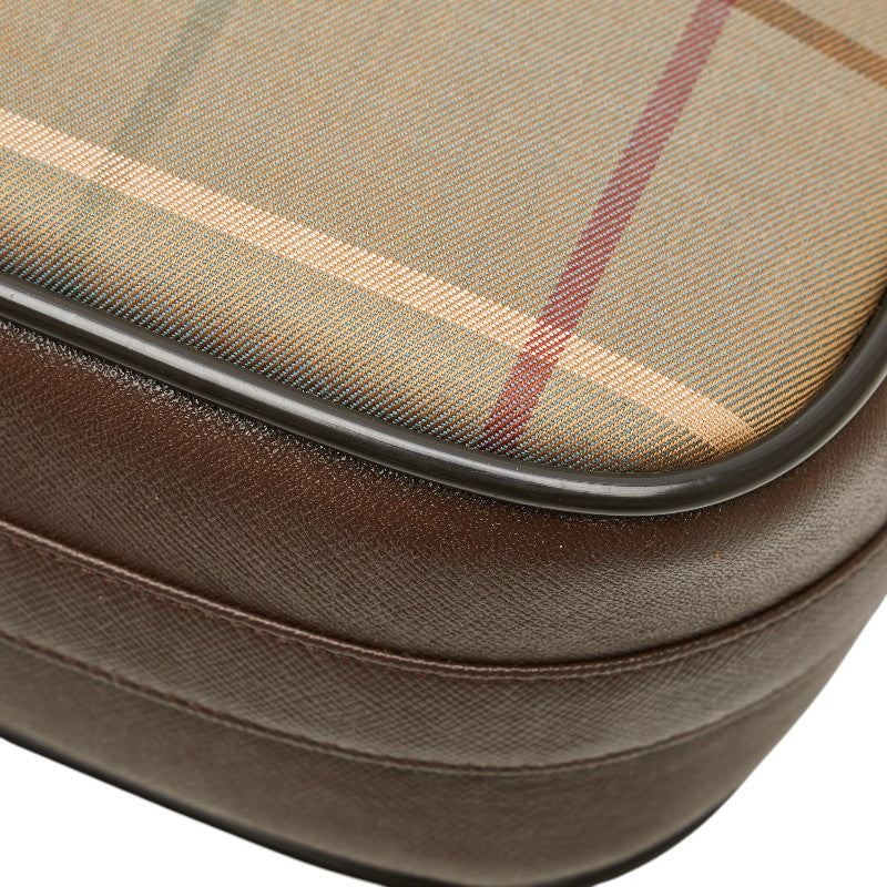 バーバリー チェック ショルダーバッグ カーキ ブラウン キャンバス レザー レディース BURBERRY 【中古】