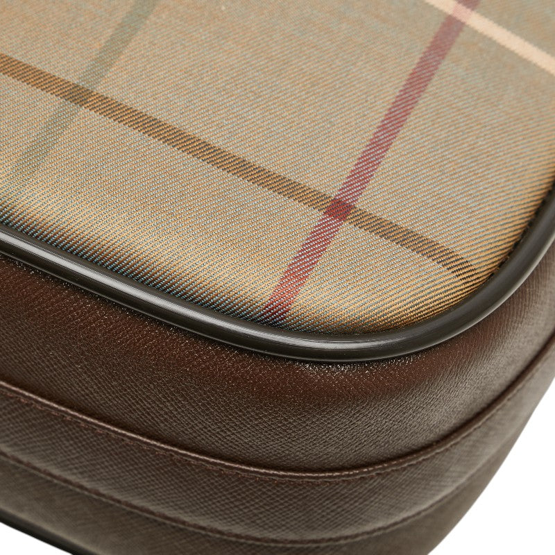 バーバリー チェック ショルダーバッグ カーキ ブラウン キャンバス レザー レディース BURBERRY 【中古】