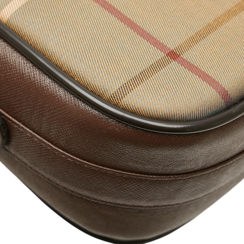 バーバリー チェック ショルダーバッグ カーキ ブラウン キャンバス レザー レディース BURBERRY 【中古】