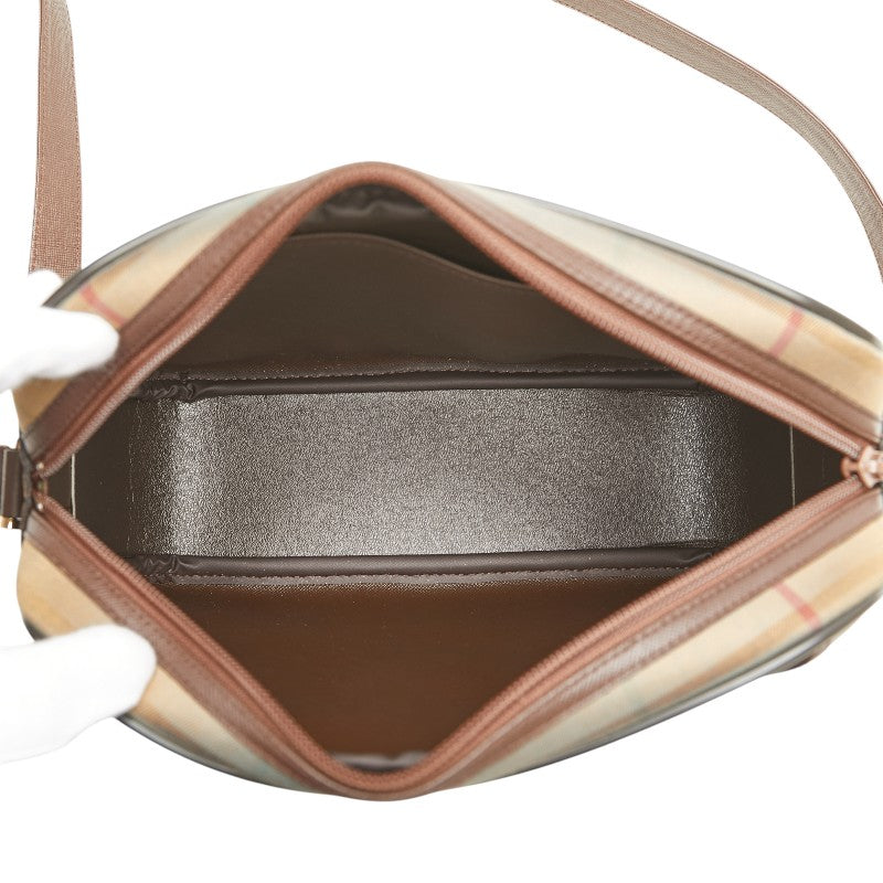 バーバリー チェック ショルダーバッグ カーキ ブラウン キャンバス レザー レディース BURBERRY 【中古】