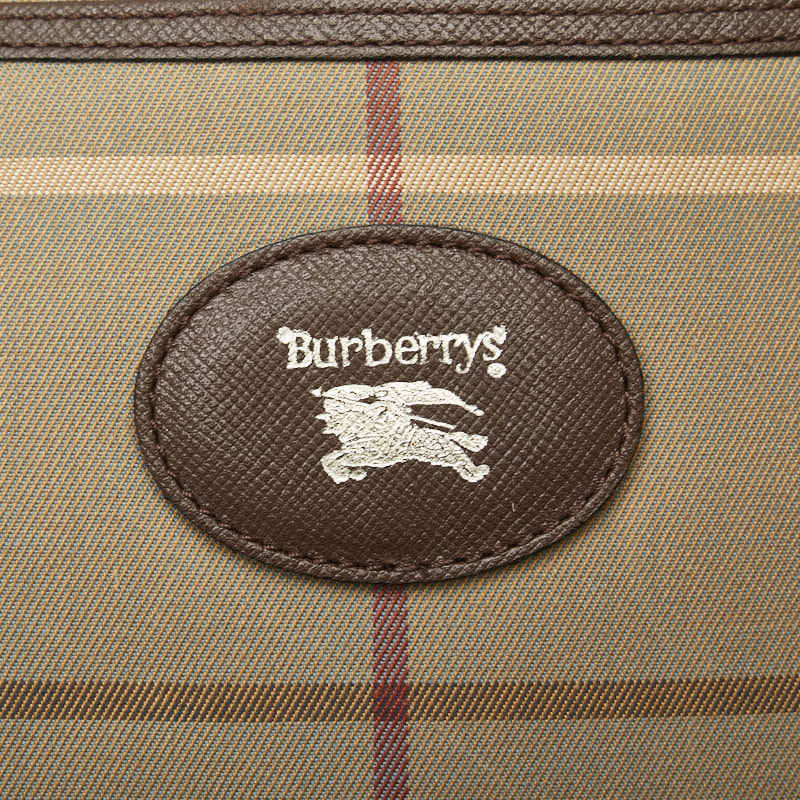 バーバリー チェック ショルダーバッグ カーキ ブラウン キャンバス レザー レディース BURBERRY 【中古】
