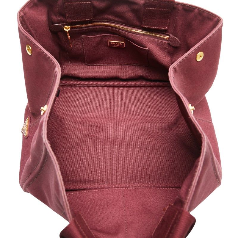 プラダ カナパL トートバッグ ハンドバッグ ボルドー ワインレッド キャンバス レディース PRADA 【中古】
