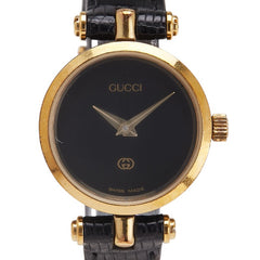 グッチ 腕時計 2040L クオーツ ブラック文字盤 メッキ レザー レディース GUCCI 【中古】
