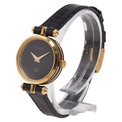 グッチ 腕時計 2040L クオーツ ブラック文字盤 メッキ レザー レディース GUCCI 【中古】