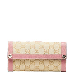 グッチ GGキャンバス 長財布 153211 ベージュ ピンク キャンバス レザー レディース GUCCI 【中古】