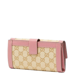 グッチ GGキャンバス 長財布 153211 ベージュ ピンク キャンバス レザー レディース GUCCI 【中古】