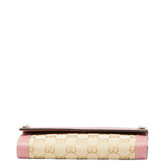 グッチ GGキャンバス 長財布 153211 ベージュ ピンク キャンバス レザー レディース GUCCI 【中古】